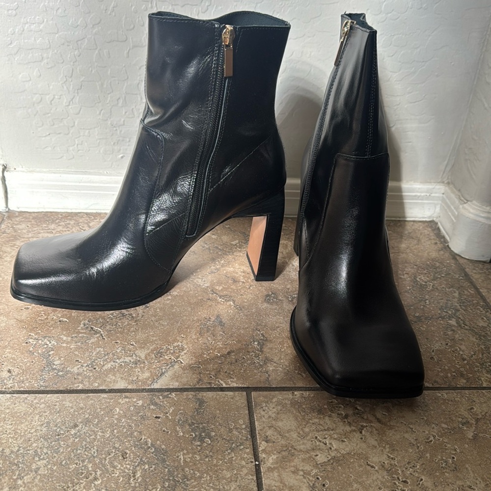 ASOS Black Heeled Boots with Gold Zipper